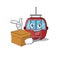 Cute ropeway cartoon character having a box