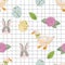Cute rose flowers blooming bunny rabbit with egg and duck seamless pattern in cartoon style seamless repeat