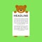 Cute round bear cartoon carry blank white text template in flat style