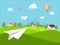 Cute rural landscape tree flat style vector, illustration, isolated