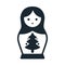 Cute Russian Matryoshka nesting doll folk toy with Christmas tree vector icon illustration. Simple single color contemporary