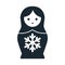 Cute Russian Matryoshka nesting doll folk toy with snowflake vector icon illustration. Simple single color contemporary style