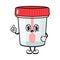 Cute sad container for analysis urine feces character. Vector hand drawn cartoon kawaii character illustration icon