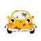 Cute sad dirty yellow automobile car