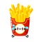 Cute sad french fries character. Vector hand drawn cartoon kawaii character illustration icon. Isolated on white