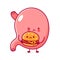 Cute sad funny stomach organ with burger