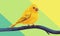 Cute Saffron Finch Bird Sitting Branch on Green and Yellow Strip