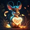 Cute Saiga antelope hugging heart Cute little rabbit with heart on a dark background. Valentine\'s Day. Generative AI