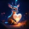 Cute Saiga antelope hugging heart Digital painting of a little deer with a heart in his hand. generative AI