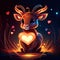Cute Saiga antelope hugging heart Greeting card for Valentine\\\'s Day with cute little deer. generative AI