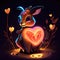 Cute Saiga antelope hugging heart Neon illustration of a cute little rabbit with a heart in his hand Generative AI