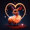 Cute Saiga antelope hugging heart Valentine\\\'s day greeting card with cute little deer in love AI generated