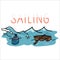 Cute sailing set cartoon vector illustration motif set. Hand drawn isolated boating trip buoy elements clipart for ocean