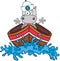 Cute sailor hippo on little wooden boat