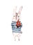 Cute Sailor rabbit, bunny hand painted watercolor illustration isolated on white. Nursery handpainted animal.
