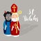 Cute Saint Nicholas with devil, lettering text.