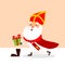 Cute Saint Nicholas fill shoes with gifts - vector illustration