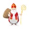 Cute Saint Nicholas with gifts in bag cartoon character