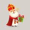 Cute Saint Nicholas or Sinterklaas bring presents to children - vector illustration