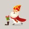 Cute Saint Nicholas or Sinterklaas fill shoes with gifts - vector illustration