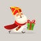 Cute Saint Nicholas or Sinterklaas running with gift - 3D vector illustration