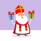 Cute Saint Nicholas with two gifts - vector illustration