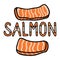 Cute salmon sashimi typography graphic. Hand drawn japanese sushi snack clipart