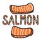 Cute salmon sashimi typography graphic. Hand drawn japanese sushi snack clipart.