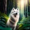 Cute Samoyed dog in the forest. Beautiful white dog AI Generated