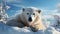 Cute Samoyed puppy sitting in snowy arctic forest generated by AI