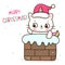 Cute santa cat Christmas chimney. X mas card