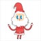 Cute Santa Claus with big eyes. Young Santa raised his hands up.