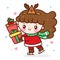 Cute santa claus girl vector delivery gift merry christmas wear reindeer hat fancy dress kawaii cartoon x mas festival happy new y