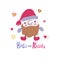 Cute Santa Claus with hand drawn lettering Hugs and kisses. Hand drawn doodle kawaii style illustration.