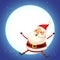 Cute Santa Claus jump - happy expression - winter moonlight scene