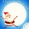 Cute Santa Claus jump - happy expression - winter moonlight scene