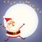 Cute Santa Claus jump - happy expression - winter moonlight scene