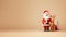 Cute Santa Claus with reindeer on minimalist background with copy space