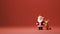 Cute Santa Claus with reindeer on minimalist background with copy space