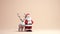 Cute Santa Claus with reindeer on minimalist background with copy space