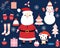 Cute Santa Claus, snowman, penguin, mittens