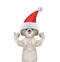 Cute santa dog showing thumb up and welcomes