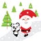 Cute Santa and panda is walking together on snow background cartoon, Xmas postcard, wallpaper, and greeting card