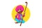 Cute Sardar ji sitting and holding a stick in hand.