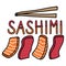 Cute sashimi assortment illustration. Hand drawn raw tuna and salmon Japanese lunch food clipart.