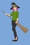 Cute sassy young witch holding a broom