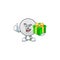 Cute satellite dish character holding a gift box