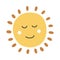 Cute satisfied sun face with smile in hand-drawn boho style