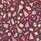 Cute Scandinavian Christmas seamless pattern on red. Hand-painted texture with nordic holiday elements