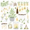 Cute Scandinavian set of vintage Christmas decorative elements as wooden star, Christmas tree, candles, mason jars